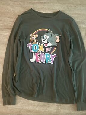 Tom & Jerry Olive Green Graphic Long Sleeve Top M